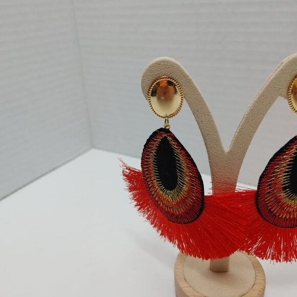 5/$25 New BOHO oval Fan shaped multi color Gipsy Earrings Handmade Boho Red - Picture 4 of 7